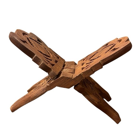 Vintage Hand-Carved India Wooden Bible Cookbook Book Stand/ Holder Folds Flat - Picture 2 of 5